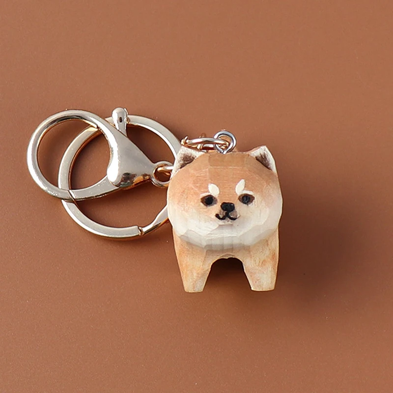 Cute Wood Carved Puppy Keyrings For Car Keys Creative Wooden Carving Small Cat Doll Keychain Kawaii Wooden Dog Pendant Keychain