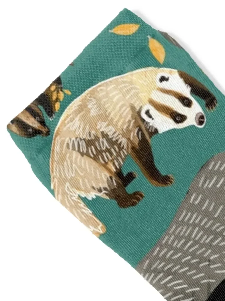 Eurasian badgers pattern Teal Socks sports and leisure Soccer anime Men's Socks Luxury Women's