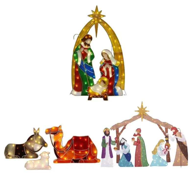 

Outdoor Christmas Nativity Sets 2D Acrylic Light Up Holy Family Decor Festive Winter Holiday Outdoor Christmas With Lights And