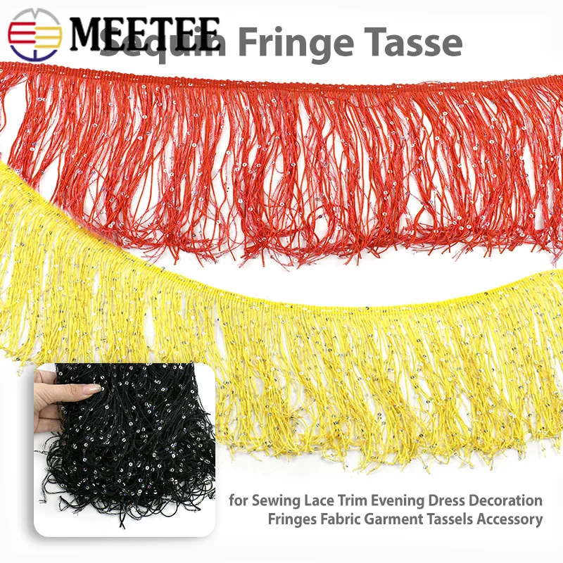 

5/10Meter 20cm Sequins Fringe Tassels Latin Dress Lace Trim Decorative Tassel Sofa Curtain Decoration Fringes Sewing Accessories