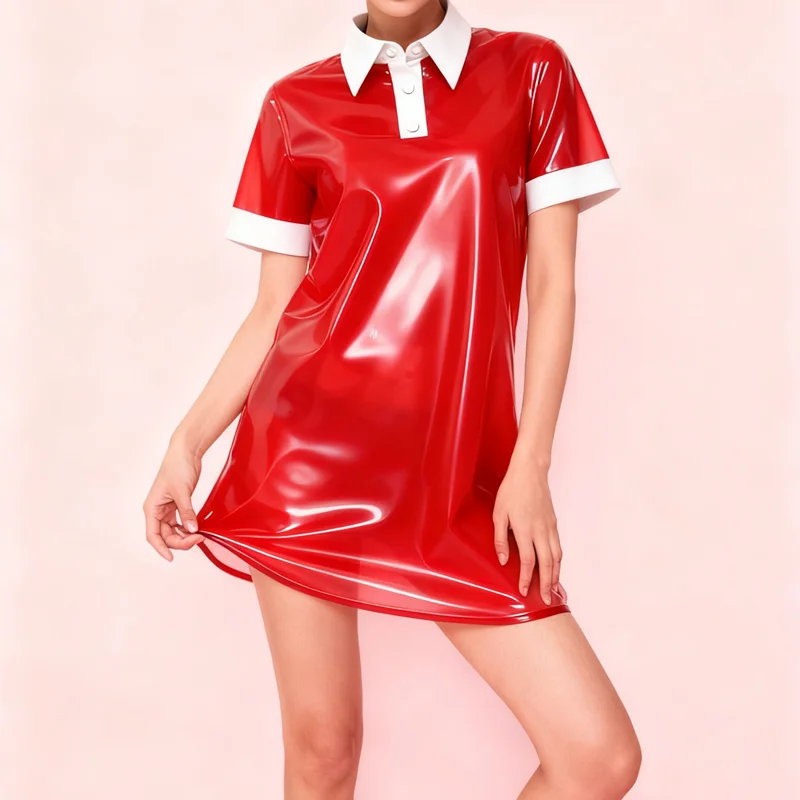 فستان Neu100% من المطاط اللاتكس المطاطي المثير Polkragen Cosplay للهالوين