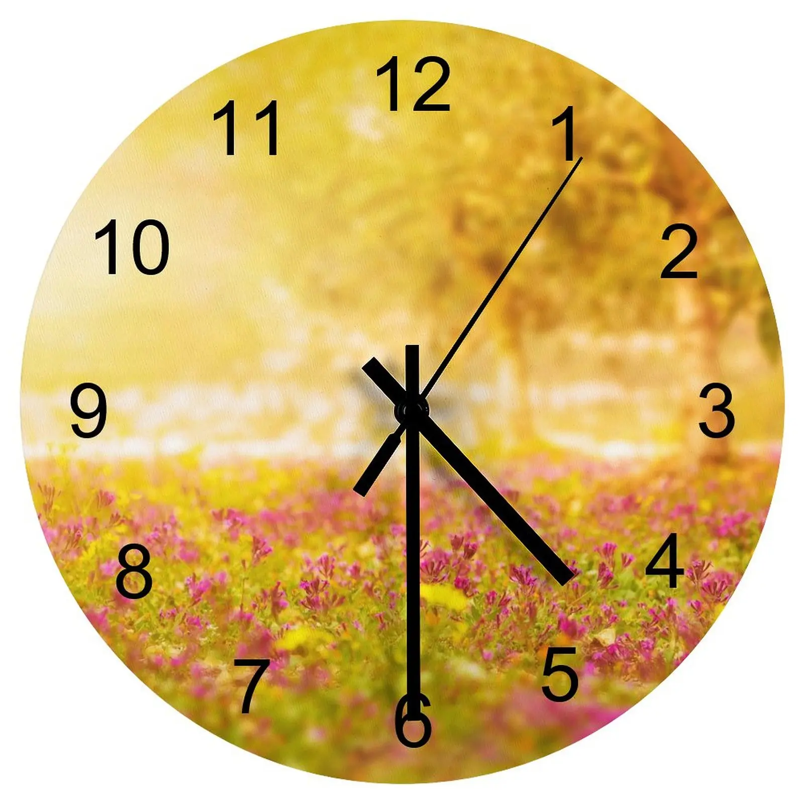 

Nursery Wall Clock Pure Flowers Nature Clocks 12 inch Silent Wood Round 3D Display Easy To Read Novelty