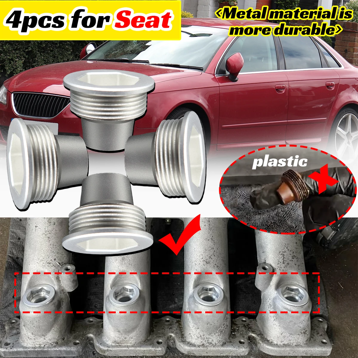 

4pc Upgrade Aluminum Fuel Injector Insert Cup Seat for Seat Ibiza 6K 6L Exeo 3R 1.8T Control Engine Repair 06B133555H 06B133555D