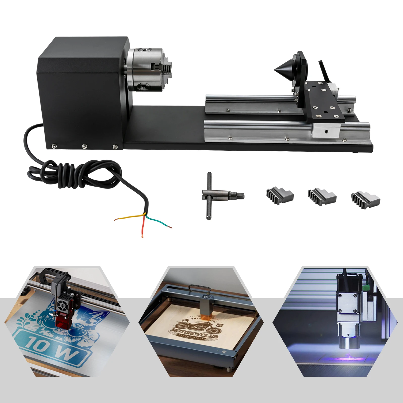 

K11-80 3-Phase Stepper Motor Chuck Rotary Axis for Laser Engraver | 80mm Chuck, 15kg Clamp, 4000RPM, Aluminium Alloy Constructio