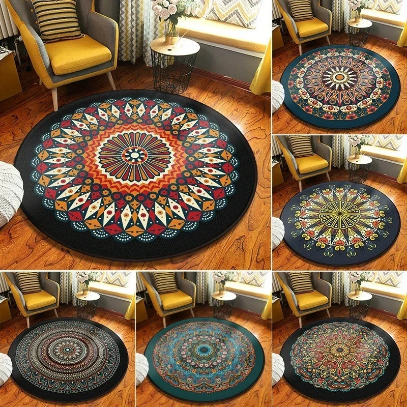 

60cm Round Carpets for Living Room Bedroom Rugs and Carpets Classic Flower Decor Floor Mat Study Coffee Table Area Rugs