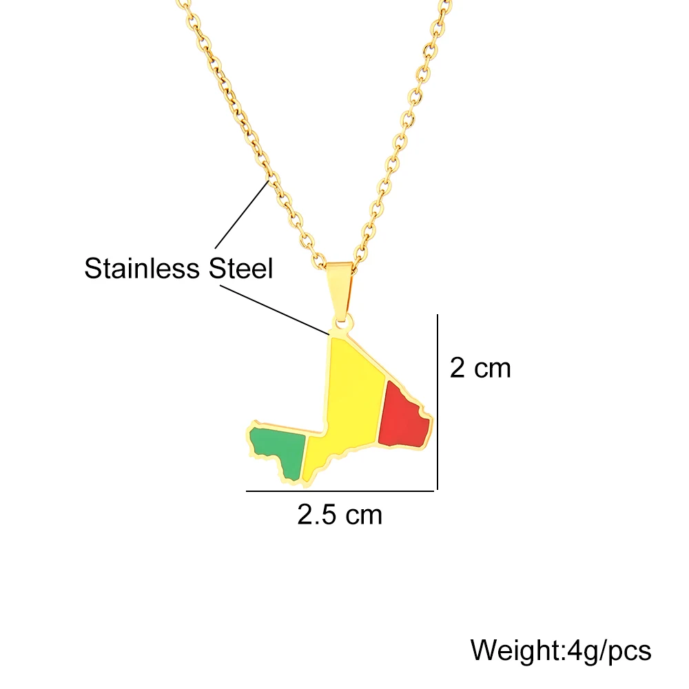 Africa Mali Map Flag Pendant Necklace Stainless Steel Gold/Silver Color African Men Women Ethnic Maps Jewelry Gift