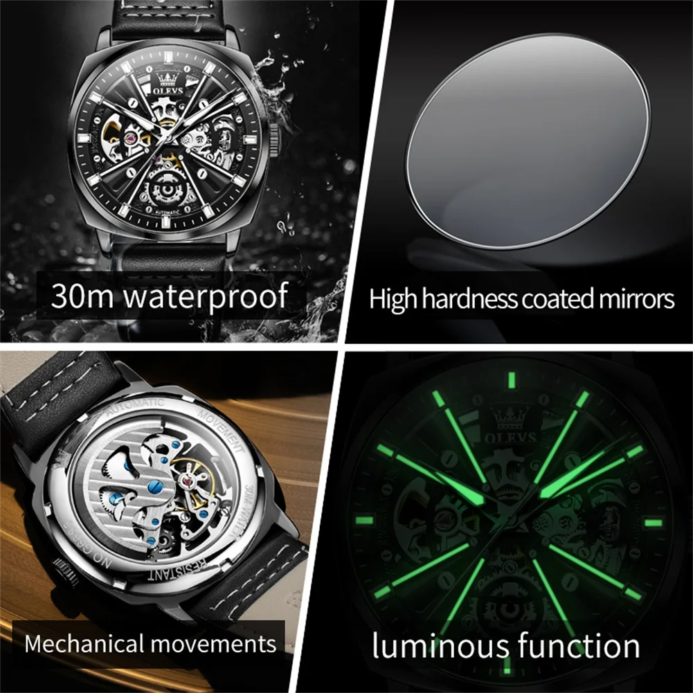 OLEVS 6685 Мужские часы Автоматические механические часы Многофункциональные часы Week Date Moon Роскошные часы для мужчин 30 м Водонепроницаемая светящаяся коробка