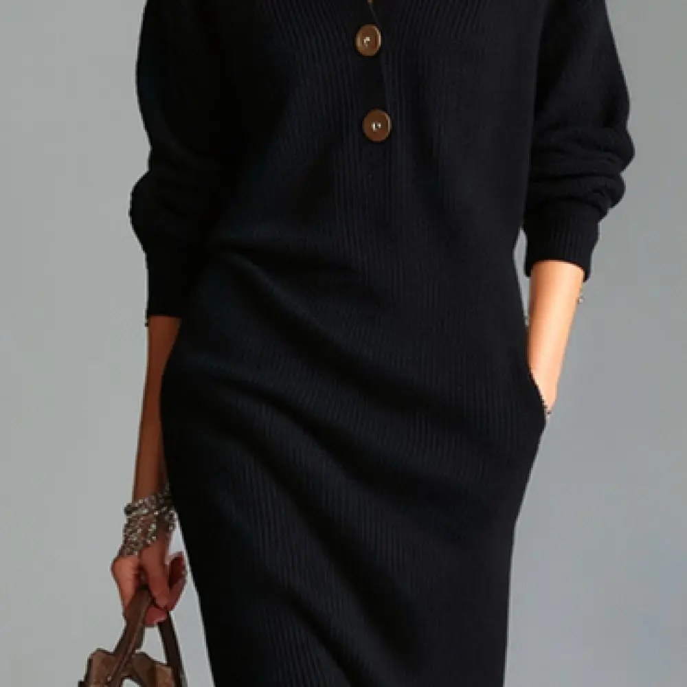 2025 Women Fall Sweater Dress Long Sleeve Lapel Button Up Loose Straight Ribbed Knit Midi Dress Fashion Casual Outfits