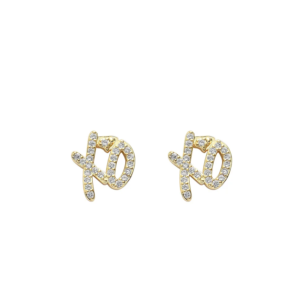 Hip Hop Ice Out Xo Square Hug Earrings Cubic Zirconia Hypoallergenic Earrings for Men and Women Rap Rock Party Jewelry Gifts