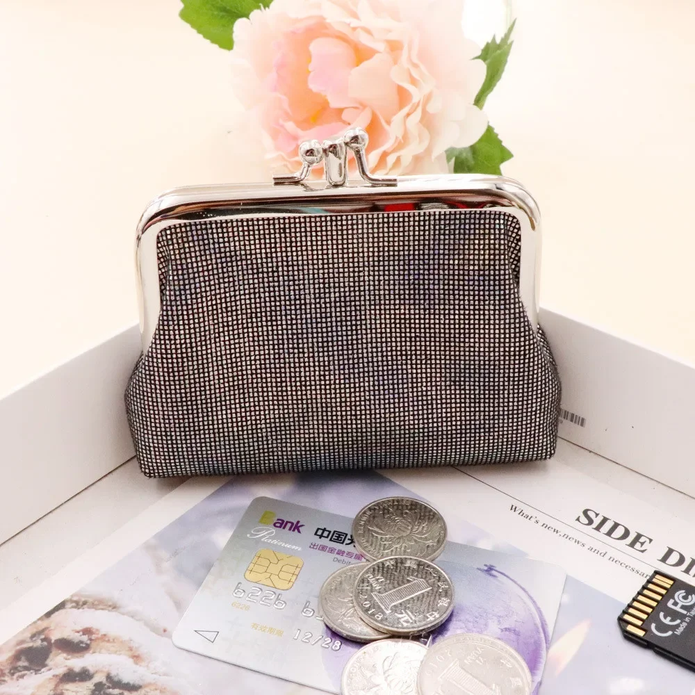 

Retro Double Layer Bright Grid Short Wallet Creative Card Holder Mini Coin Purse For Women Wallet Hasp Clutch Bag Women'S Purses
