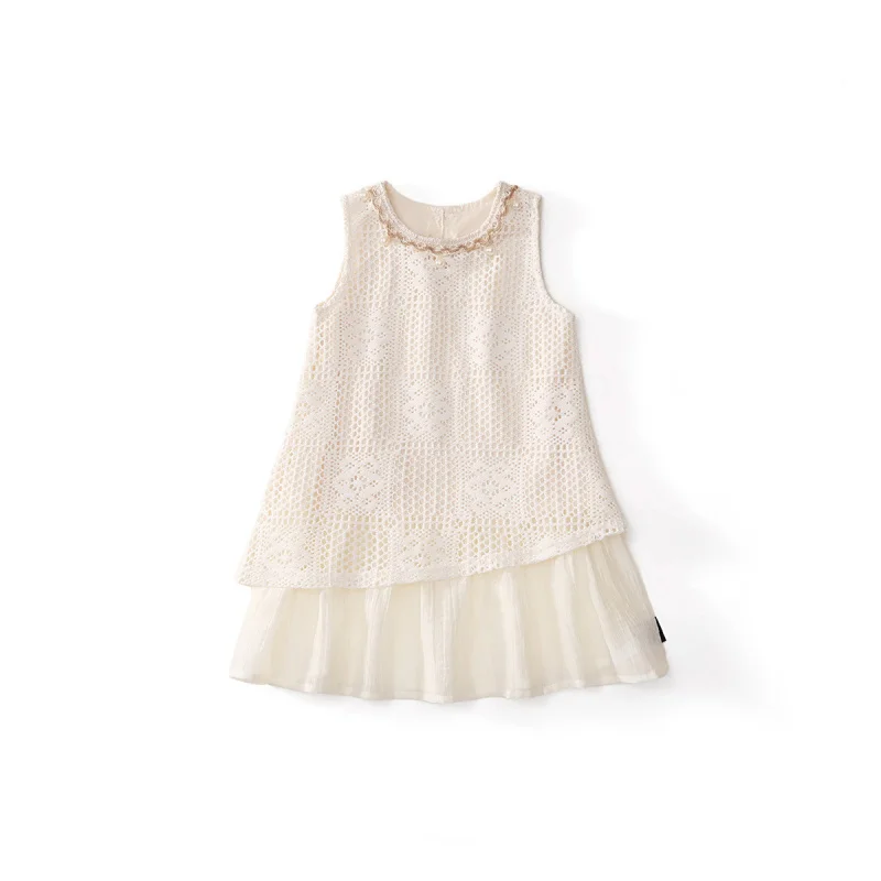 

Girls' Dress2025New Summer Casual Bohemian Hollow Lace Vacation Children's Tank Dress