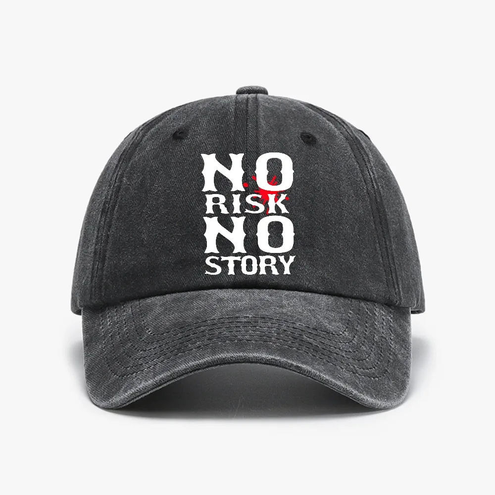

NO RISK NO STORY Funny Classic Breathable Distressed Washed Baseball Cap soft Adjustable sunbonnet Dad hats