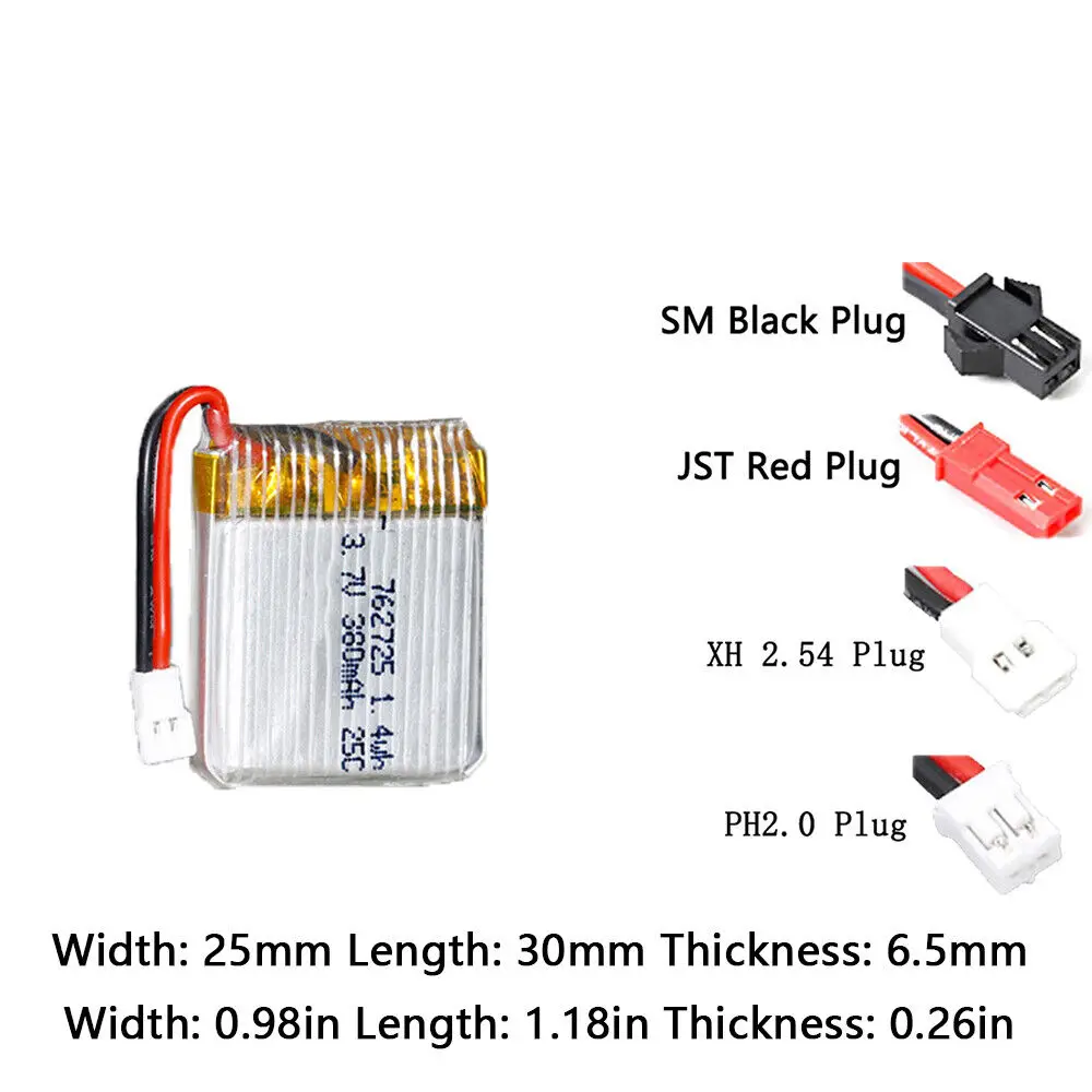 Rechargeable 3.7V 762725 20C 380Mah Li-Polymer Li Battery For X4/H107D Acing Drones Quadcopter  X5C X5SC SYMA X5