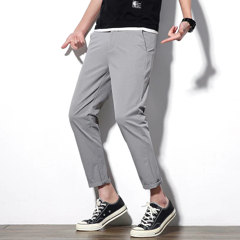 Summer Men's Casual Cropped Pants Slim Straight Elastic All-Match Small Trousers Loose Comfortable Sports Pants 5 Colors