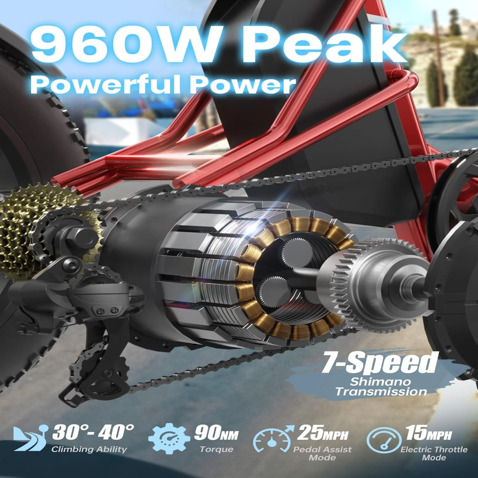 성인용 PUCKIPUPPY 전기 삼륜차, 주행거리 110마일, 48V/15&17.4Ah 탈착식 배터리, 500파운드 적재 가능, 20인치 광폭 타이어 전기 삼륜차