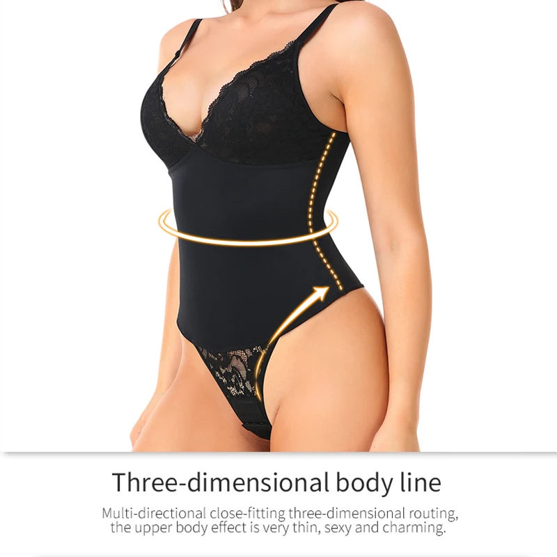 Lace Thong Bodysuit for Women Tummy Control Shapewear One-piece Underwear Abdomen Slimming Waist Trainer Crotch Camisole Tops