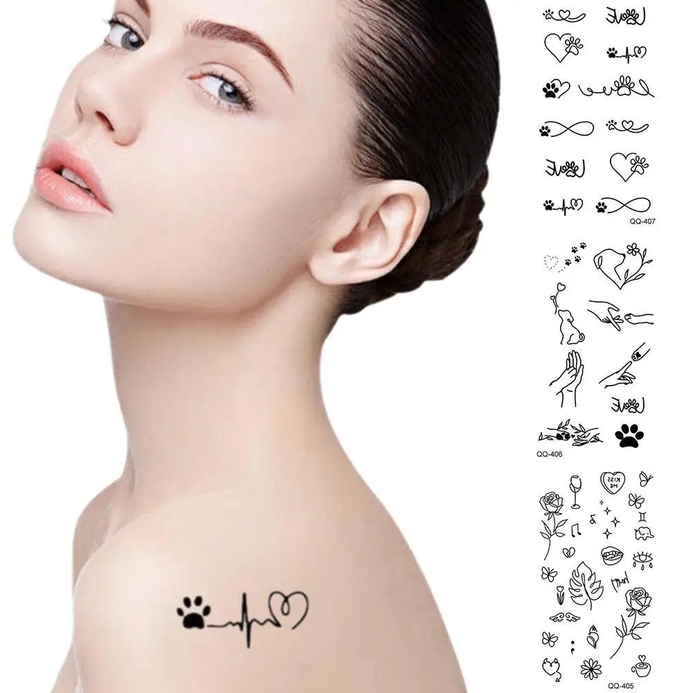مقاوم للماء المؤقتة الوشم ملصق أسود مرسومة باليد القلب إصبع فلاش الكاحل الوشم المعصم الوشم تصميم الفن وهمية جسم الإناث Y0A3