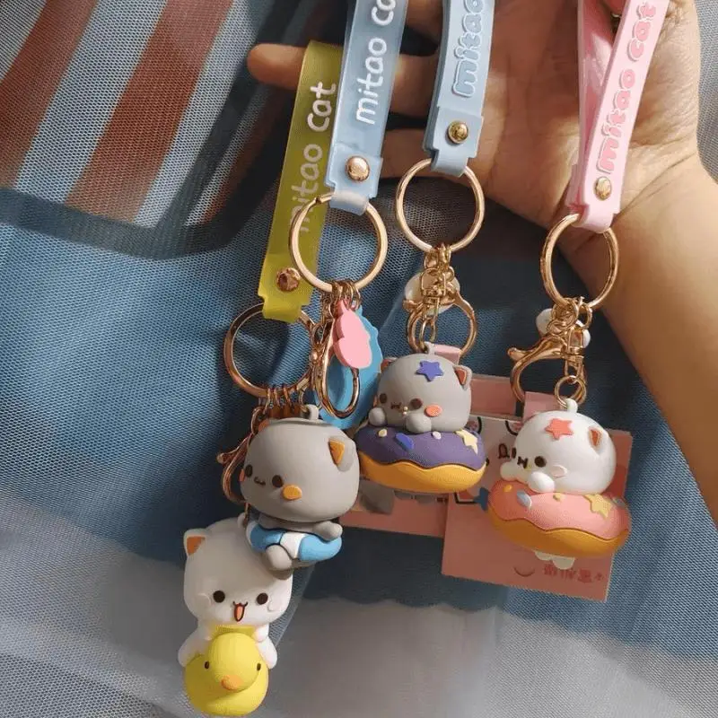 Mitao Cat Cute Expression Knapsack Silica Gel Keychain Kawaii Doll School Bag Pendant Lovers Keychain Birthday Gift