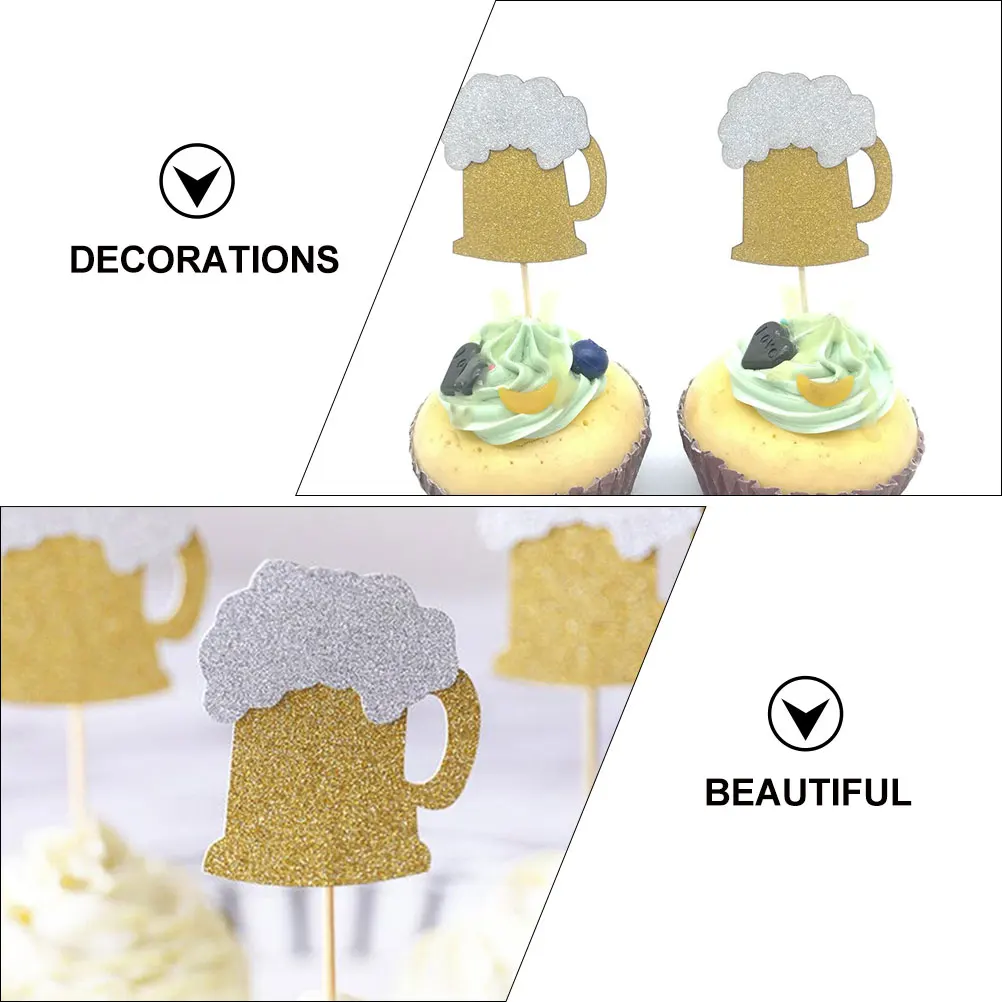 

Beer Cup Cake Toppers Inserted Cards Dessert Decor Cupcake Ornaments Birthday Party Supplies Safe Lightweight Use Bright Colors
