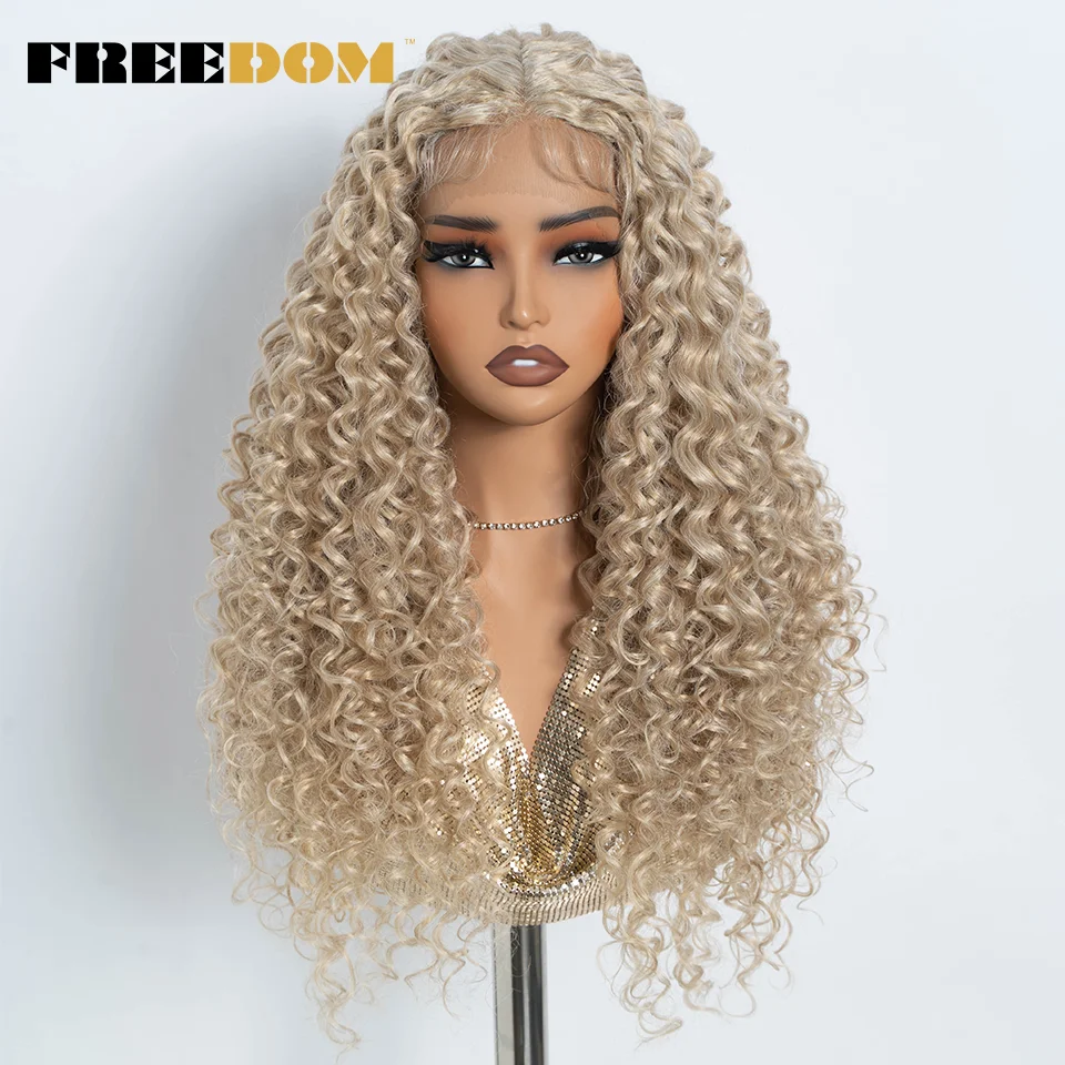 FREEDOM Synthetic Lace Front Wigs For Women 30 Inch Curly Lace Wig With Baby Hair Omber Brown Blonde Ginger Cosplay Wigs