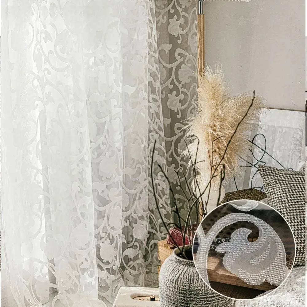 Striped Jacquard Design Ready Made Sheer Curtains Drapes Simple Modern Tulle Organza Living Room Window