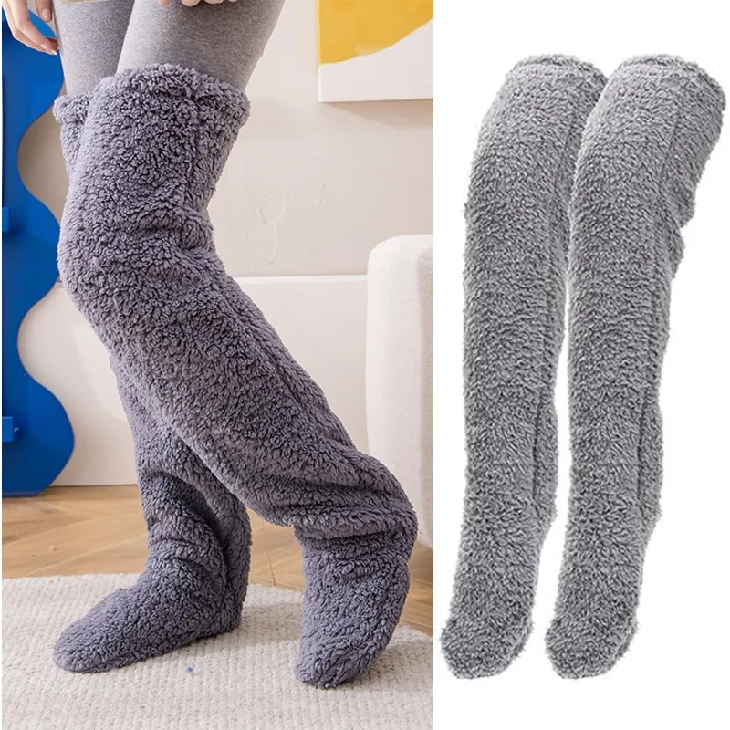 Winter Warm Feet Stockings for Women & Men Multifunctional Bed Sleep Socks Soft Fleece Lining Foot Warming for Old Cold Legs