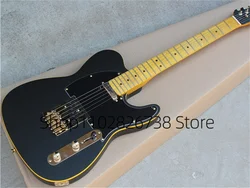 Classic Matte Black Electric Guitar Tel Guitar Yellow Maple Neck Black Guard Fixed Bridge Golden Tuners Factory Custom