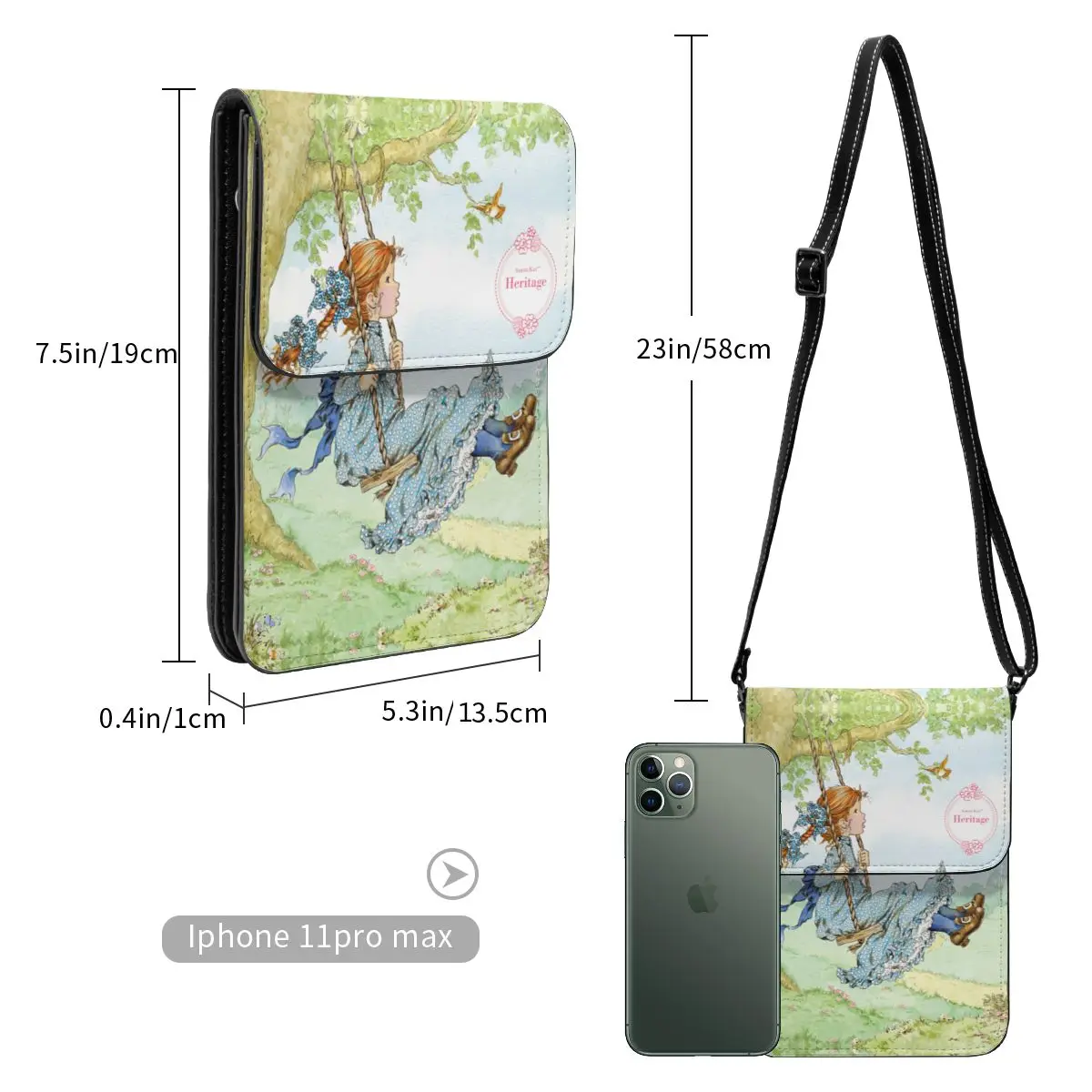 Sarah Kay Swing Girl Cartoon Cell Phone Bag Leather Card Holder Cute Unisex Cute Country Life Mini Shoulder Bag Lightweight