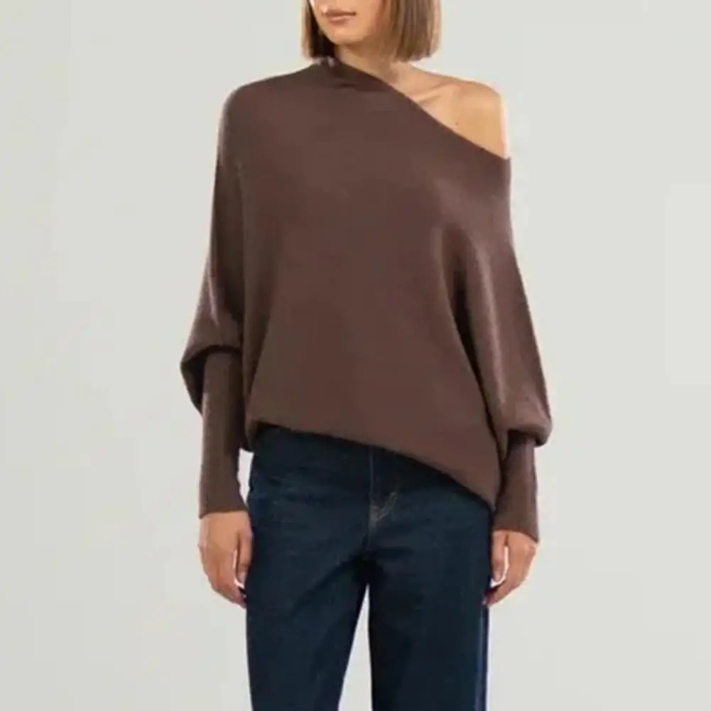 

New solid color round neck long sleeved European and American comfortable temperament knitted pleated pullover