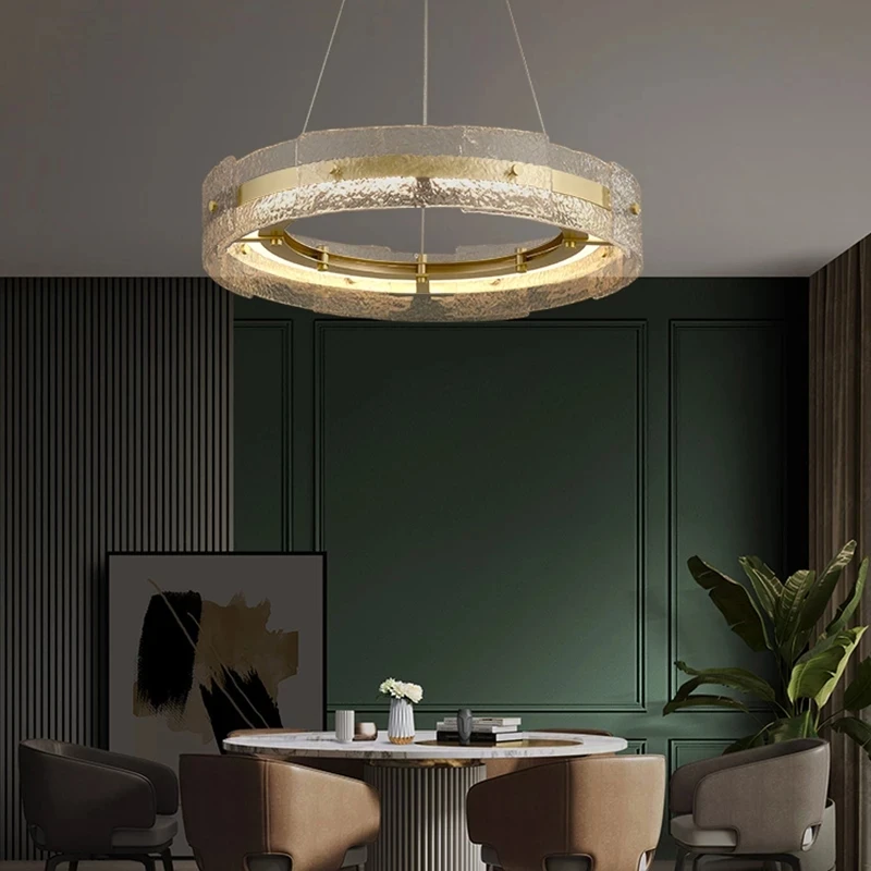 

Luxury Crystal Gold Ring Led Chandelier Living Room Dining Room Bedroom Design Ring Pendant light Home Decoration Crystal Lamp