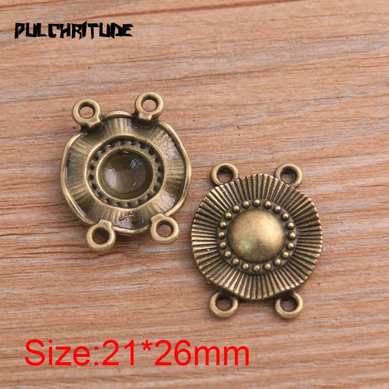 PULCHRITUDE 10pcs 21*26mm Two Color Zinc Alloy Round Pendants Connectors Linker For DIY Charm Jewelry Accessorie