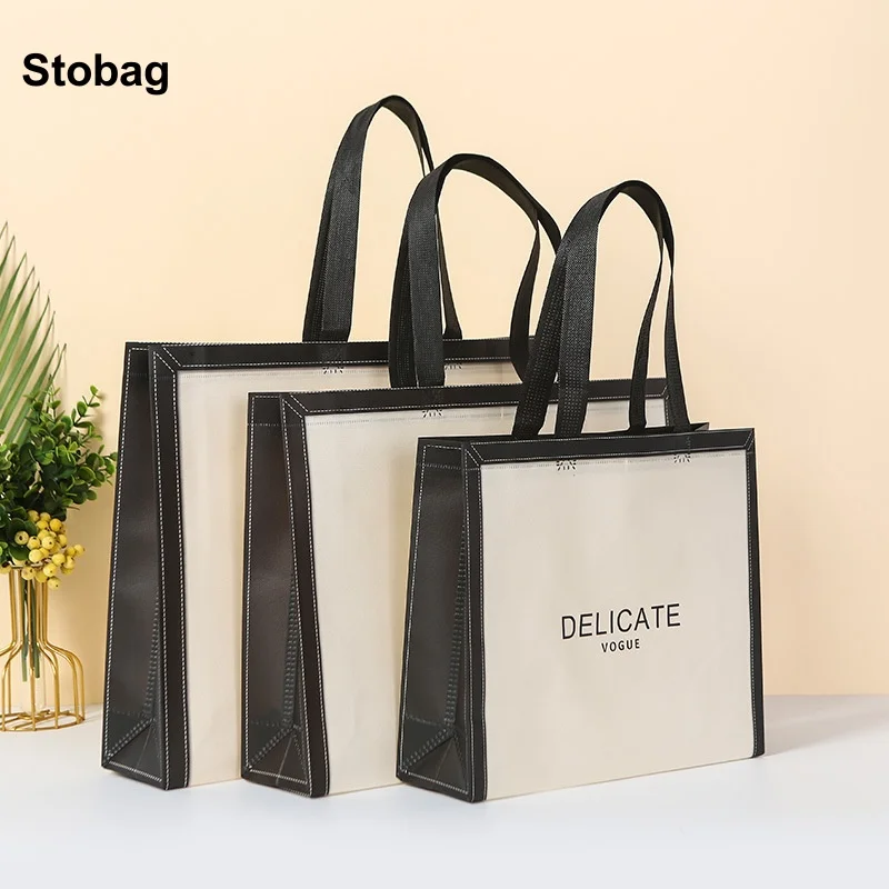 StoBag 50pcs Wholesale Non-woven Shopping Bags Tote Portable Fabric Gift Clothes Packaging Reusable Pouch Custom Logo(Extra Fee)