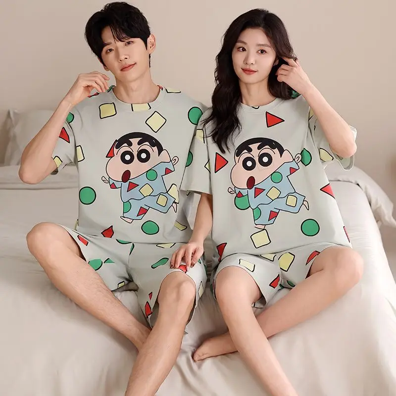 2026 New Summer Style Round Neck Couple's Pure Cotton Short Sleeved Shorts Crayon Shin Chan Pajamas Home Clothes Be Worn Outside