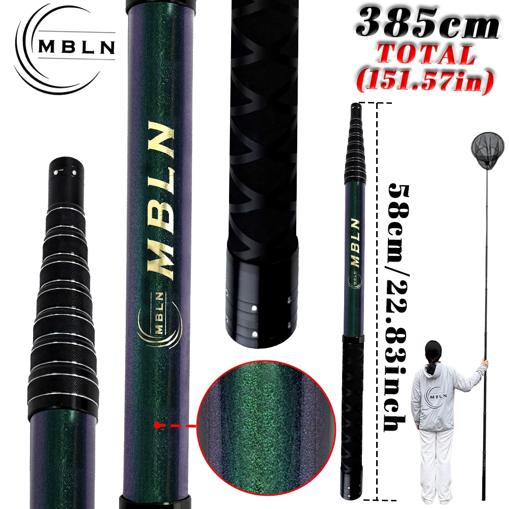 

MBLN Telescopic Landing Net 3.85m, Foldable 58cm, 45cm Hoop, Chameleon Paint, Durable Aluminum-Magnesium for Big Fish