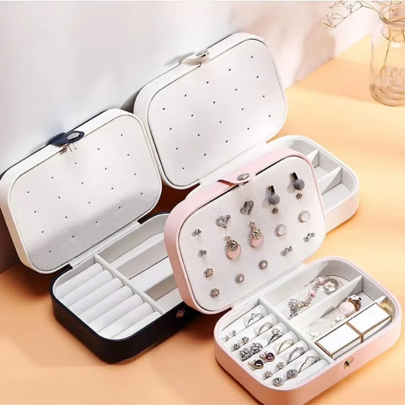 

Portable Jewelry Box Jewelry Organizer Display Travel Jewelry Case Boxes Button Leather Storage Zipper Jewelers