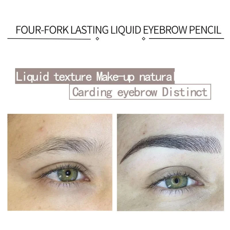 4D Microblading Eyebrow Pen with 4 Forks Tip Long Lasting Fine Sketch Liquid Eyebrow Tattoo Pencil for Eye Brow Make up