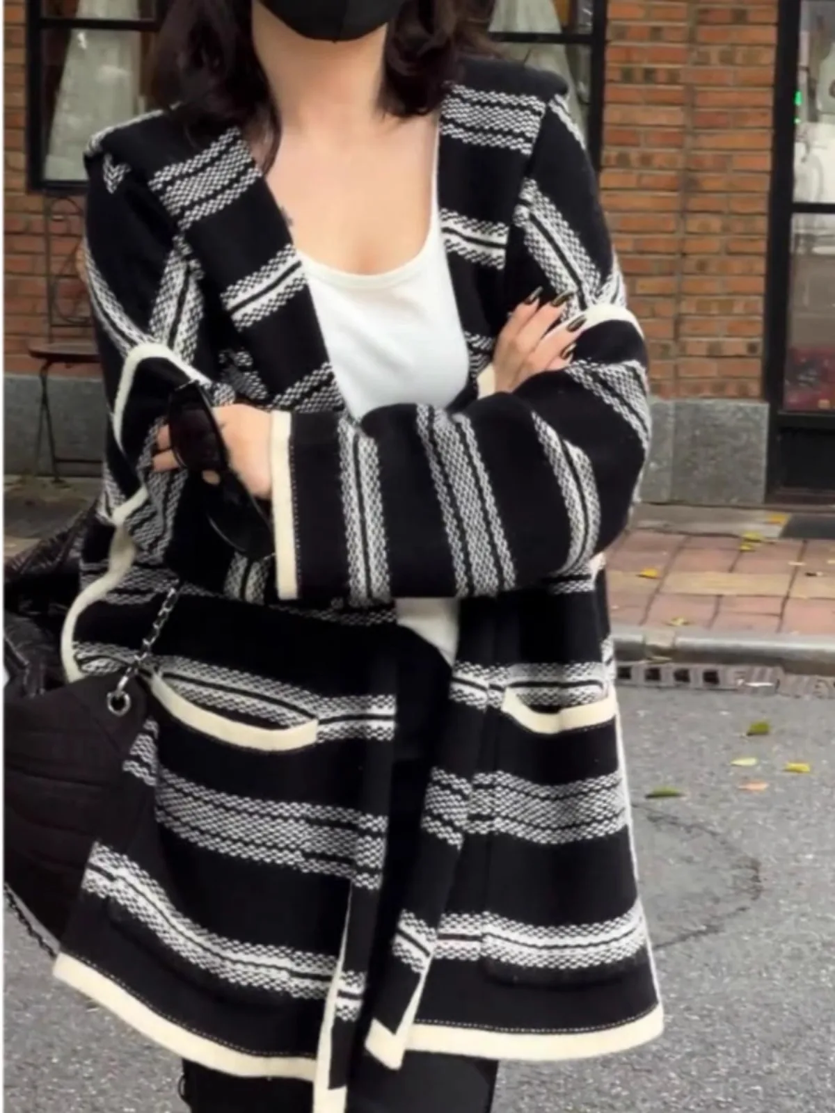 Heavy knit match color pure cashmere cardigan coat women loose autumn and winter lazy thickened mid-long wool coat