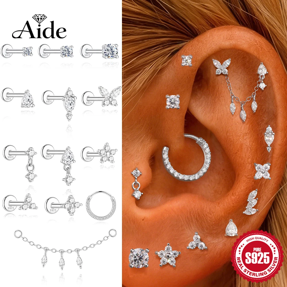 

AIDE 925 Sterling Silver 1PC Mini Moissanite Four-Claw Screw Stud Earrings Casual Design DIY INS Ear Studs For Lady Jewelry
