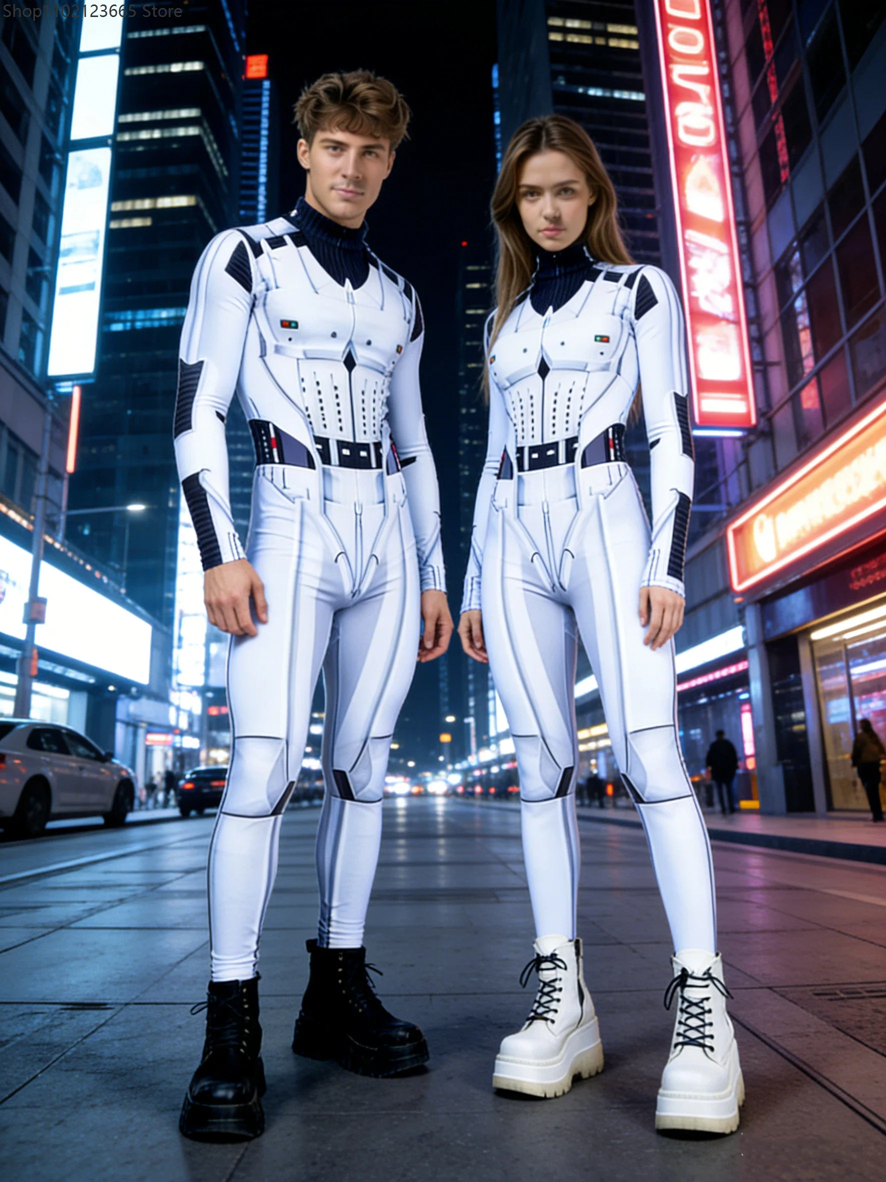 

Women's Cyber ​​robot Futuristic Armor Bodysuit Couple Cosplay Jumpsuit Space Soldier Costume Party Performance Stage Tight 2026