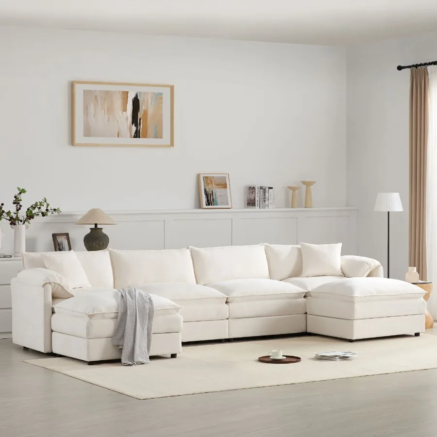 

[VIDEO] 136 Chenille Modular Sectional Sofa with Deep and Wide Seat U Shaped Cloud Couch Set with Double Cushions 6 Seat Sofa w