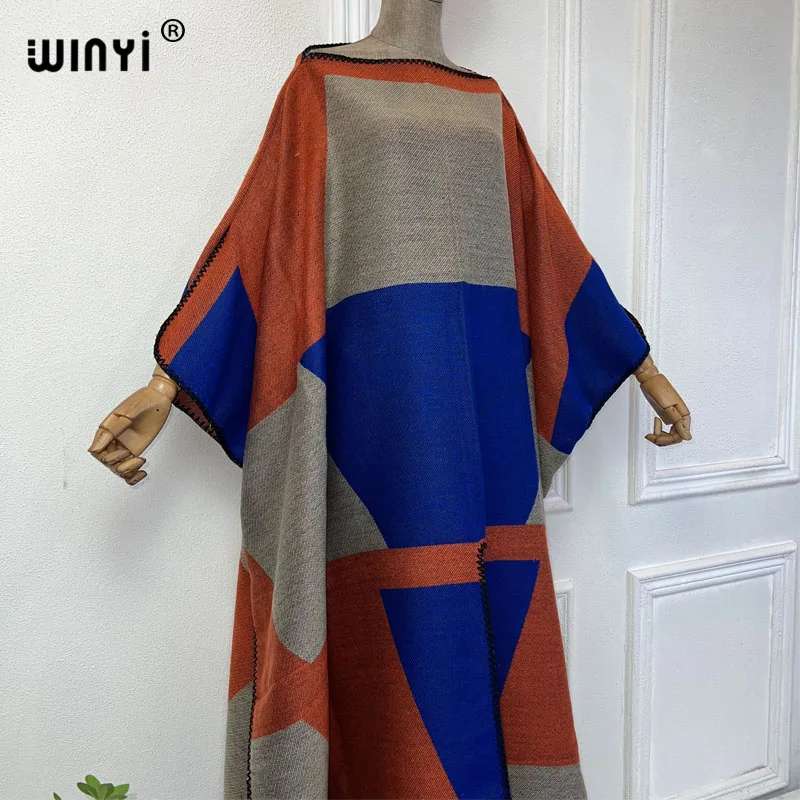 WINYI 2024 estampado cómodo cálido caftán de moda caftán de vacaciones elegante África mujeres Boho fiesta ropa de invierno para mujeres vestido largo