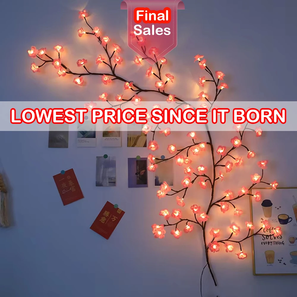 1.8M Cherry LED Tree Branch Light for Wall Cherry Blossom Willow Vine Twig Decor Garland USB 96 LED Light Christmas Decoration