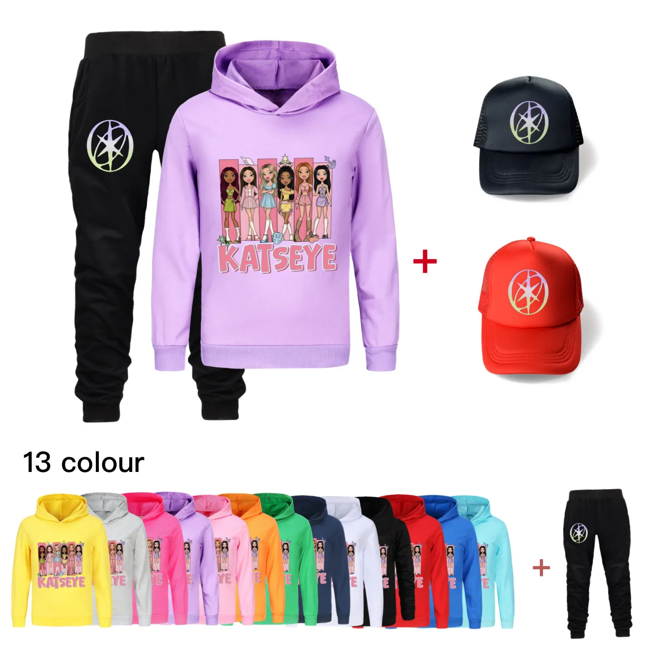 

Детские толстовки с забавным принтом Hot Katseye, брюки + шапка, комплект из 3 предметов, спортивный костюм для мальчиков, спортивные костюмы для маленьких девочек, спортивная одежда
