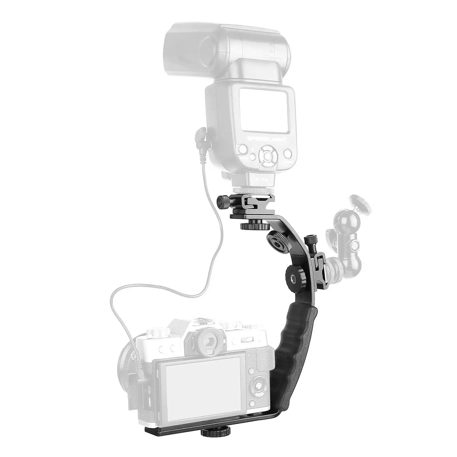 Macchina fotografica L Staffa di Montaggio Video Grip L-Staffa Dual Flash Fredda Shoe Mount 1/4 di pollice Treppiede Vite, heavy Duty Impugnatura