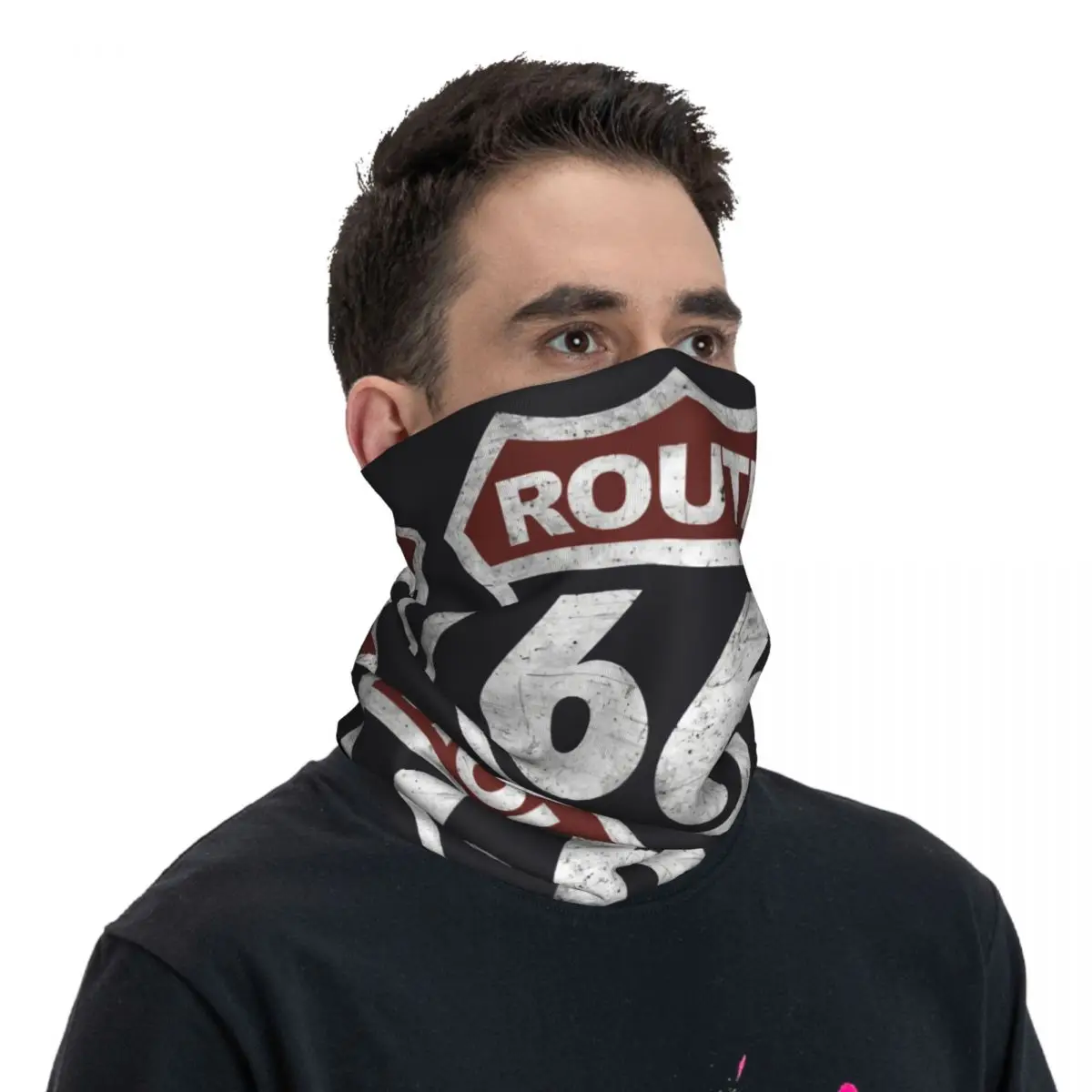 Historic Vintage Bandana Neck Cover Printed Motocross Route 66 Face Scarf Hiking for Men Women Adult Winter