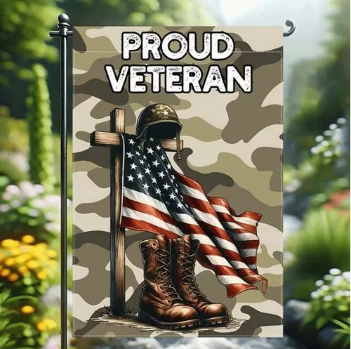 Proud Veteran Commemorative Respect Freedom Army Boots Cross Garden Flag, 12x18