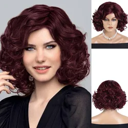 Ombre Red Wine Synthetic Wig Short Curly Bob Wig Burgundy for Woman Cosplay Costume Heat Resistant Wavy Daily Use Medium Size