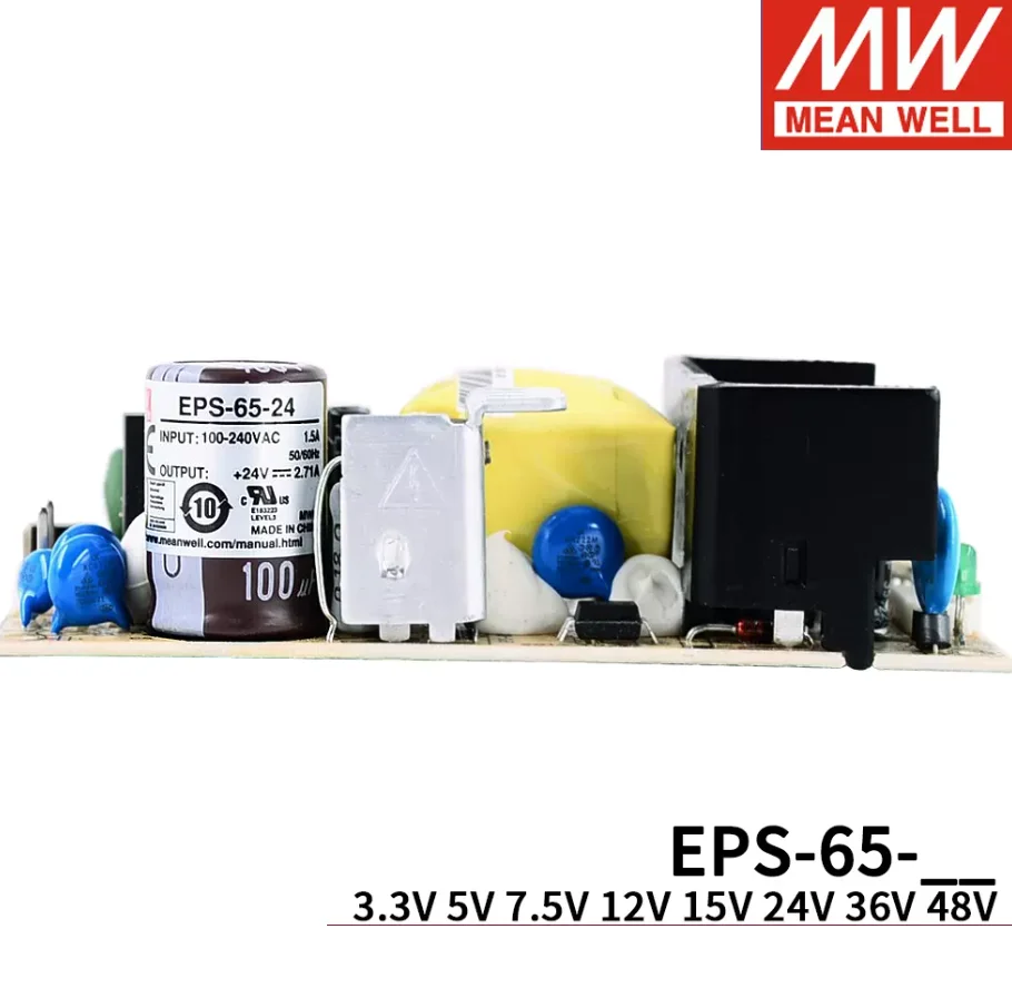 Mean Well EPS-65 Single Output PSU AC DC PCB Board 65W Power Supply 3.3V 5V 7.5V 12V 15V 24V 36V 48V 8A 3A Meanwell