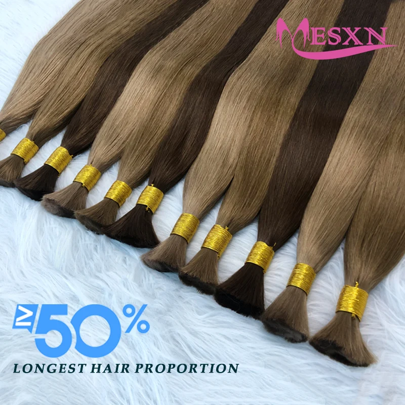 Extensões de cabelo humano em massa para salão de beleza, 100% cabelo natural real, preto, marrom, loiro 613 cores, espessamento de loiro, alta qualidade