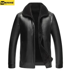 Chaqueta de cuero para hombre, abrigo de piel con cuello de un traje, ropa de marca de gran tamaño de lana gruesa, chaqueta de motocicleta cálida, invierno, nuevo, 2023